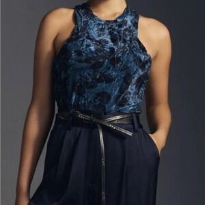 Pilcro by Anthropologie‎ Blue Floral Crushed Velvet Racerback Tank Top Size M